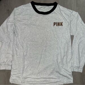 PINK Victoria's Secret Leopard Sleeve Gray Tee